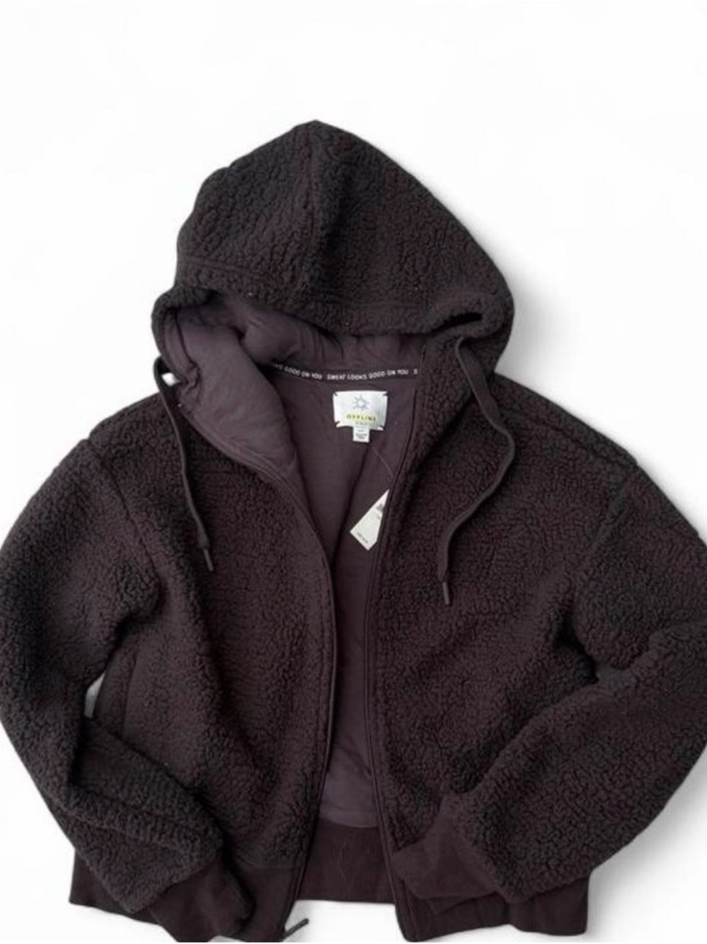 aerie Kids Sherpa Hoodie Jacket in Dark Brown